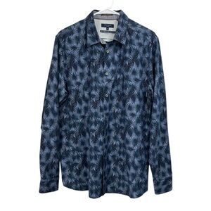 Ted Baker London Size 5 Large Cotton Blue Palm Bursts Button Up Casual Shirt